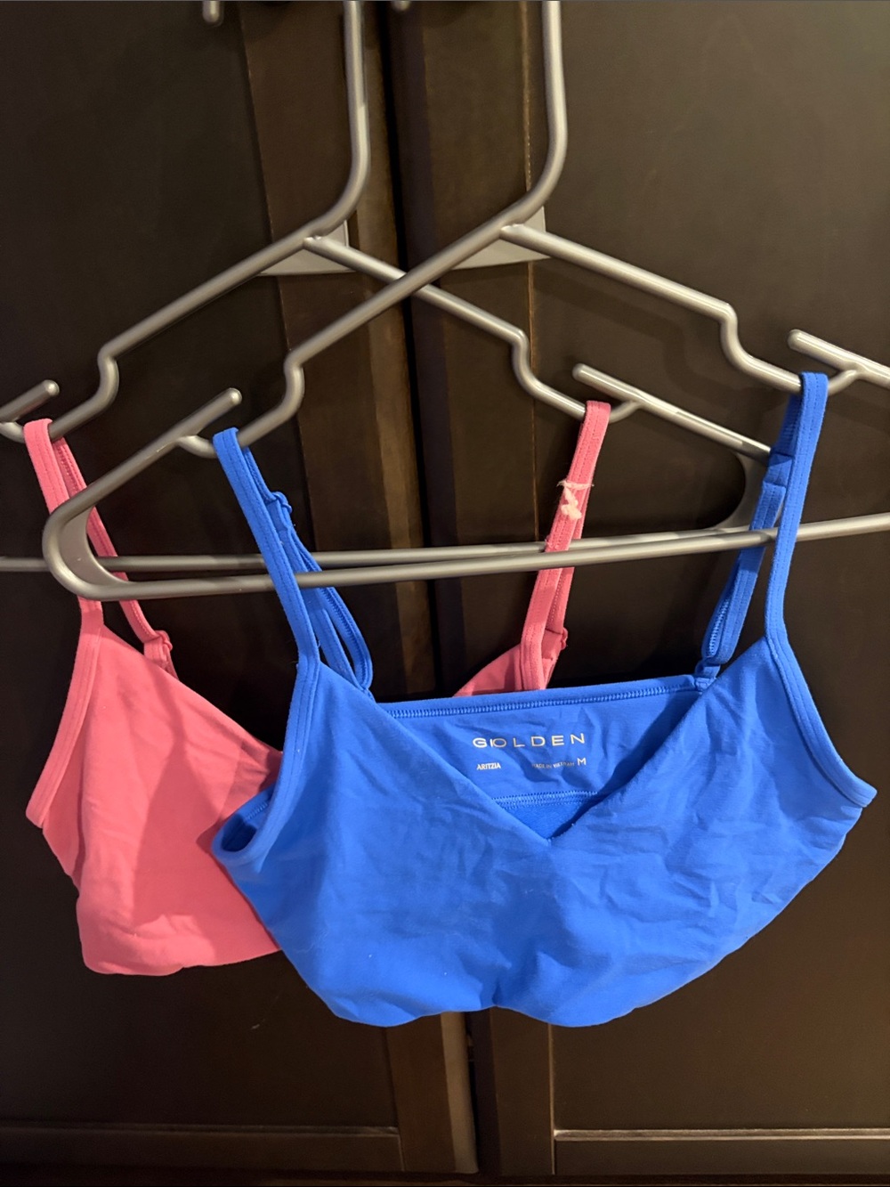 Aritzia Golden Seamless Bralettes in Blue and Pink